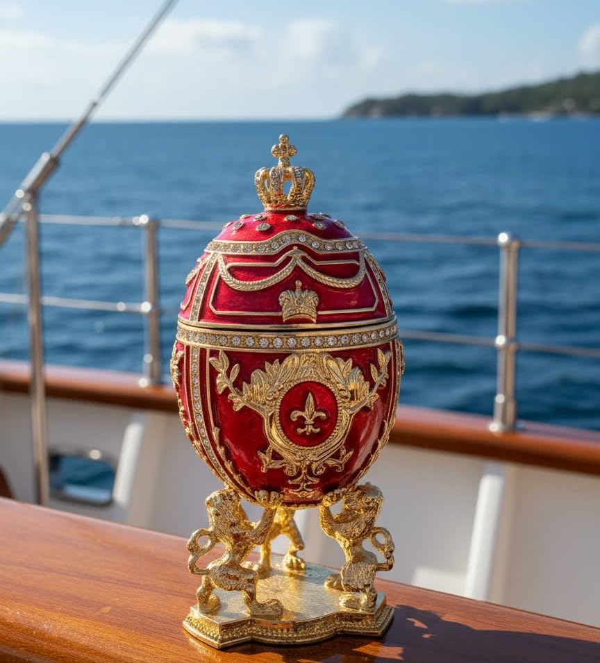 Œuf de Fabergé rouge pour sublimer votre décoration de salon avec son bracelet