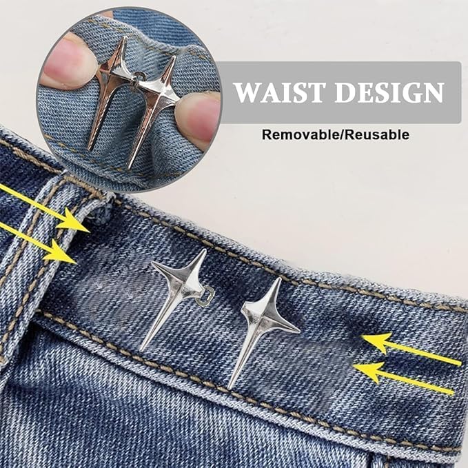 Image of Pant Waist Tightener, Adjustable Waist Buckle Set, Extra Button for Jeans to Make Tighter, Instant Jeans Button Pins for Pants Jeans Skirts, No Sewing Required