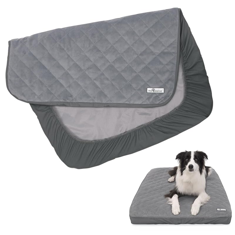 Capa ajustável e impermeável para cama de cachorro Paw Inspired, Cinza, 91,44 x 68,58 x 12,7 cm