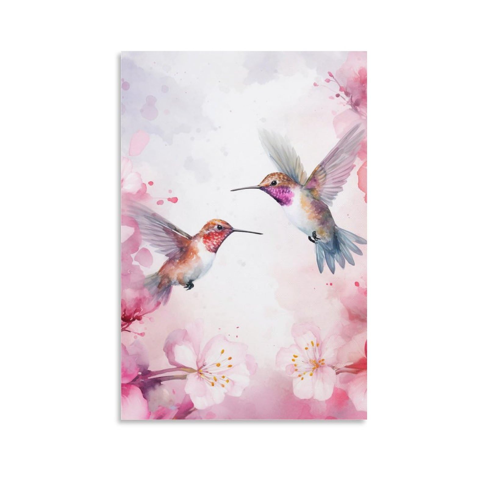 Foccar Unframe-Beautiful Hummingbirds Canvas Wall Art Beautiful Hummingbirds Wall Decorations For Living Room Gorgeous Romantic Watercolor Animal Bird Hang Pictures Wall Artwork