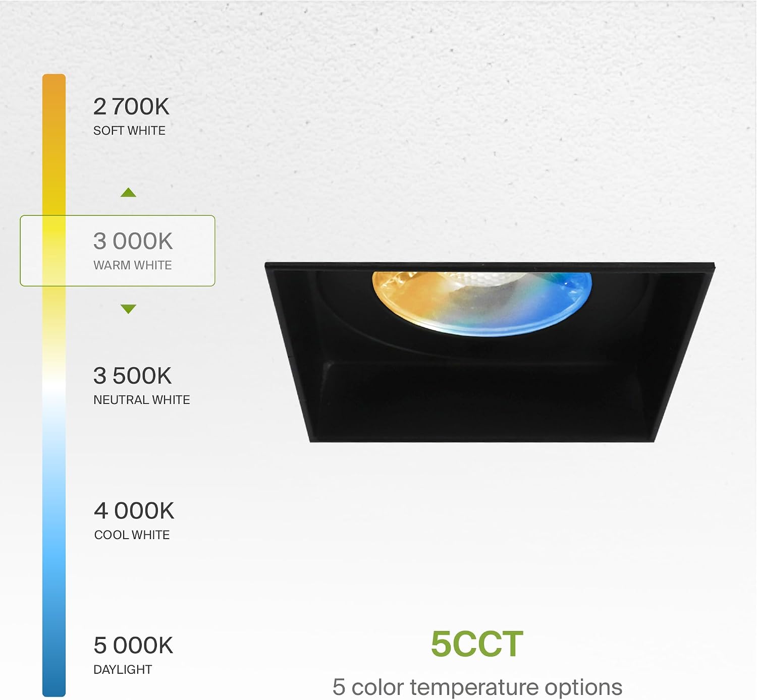 ASD Trimless 3 Inch LED Recessed Lighting, 12W 120V Commercial Square Downlight, Canless Dimmable Lights for Ceiling with J-Box, 5 CCT 2700K-5000K, CRI 90+, IC Rated, ETL, Black