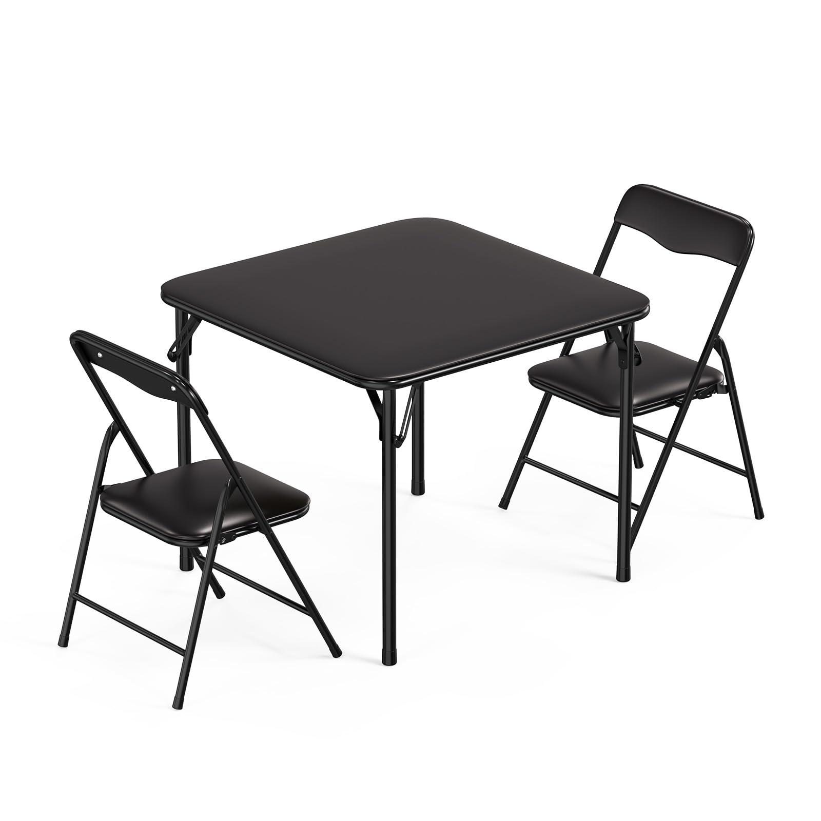 JOYMOR 3-Piece Kids Folding Table and Chairs Set, Metal Frame Children's Activity Set with Easy-Fold Design, Kids Table and Chairs for Playroom &amp; Classroom (Black)