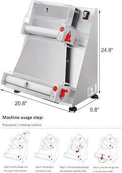 Pizza Dough Press, Automatic Pizza Dough Roller Sheeter Maker, 370W Commercial Dough Machine, 3-15 inch Pizza, Kitchen Tools