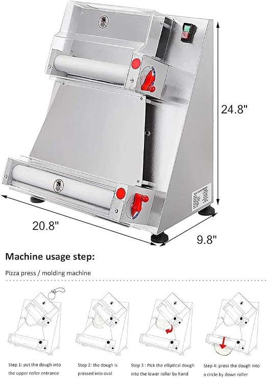 Pizza Dough Press, Automatic Pizza Dough Roller Sheeter Maker, 370W Commercial Dough Machine, 3-15 inch Pizza, Kitchen Tools