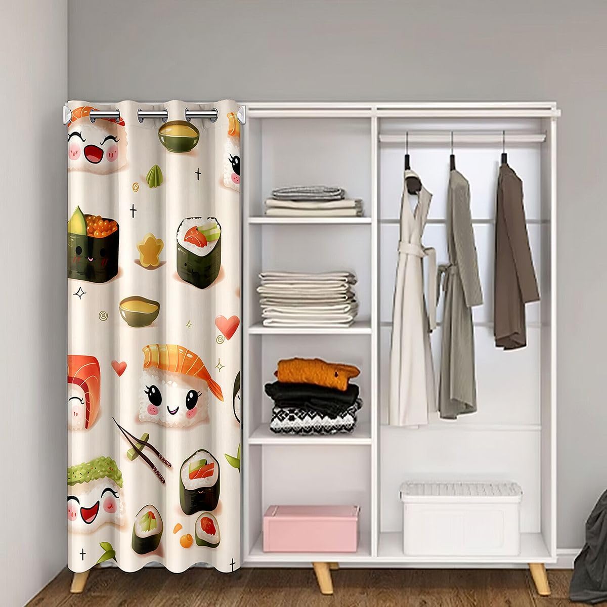 Castle Fairy Japanese Sushi Door Curtain (1 Panel),Delicious Food Doorway Privacy Curtain for Kids Girls Boys Cute Cartoon Sushi Closet Door Curtains Anime Style Bedroom Kitchen Decor,34" Wx80 L image 2