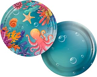 PRATO PAPEL REDONDO 18 cm FUNDO DO MAR 08 un.