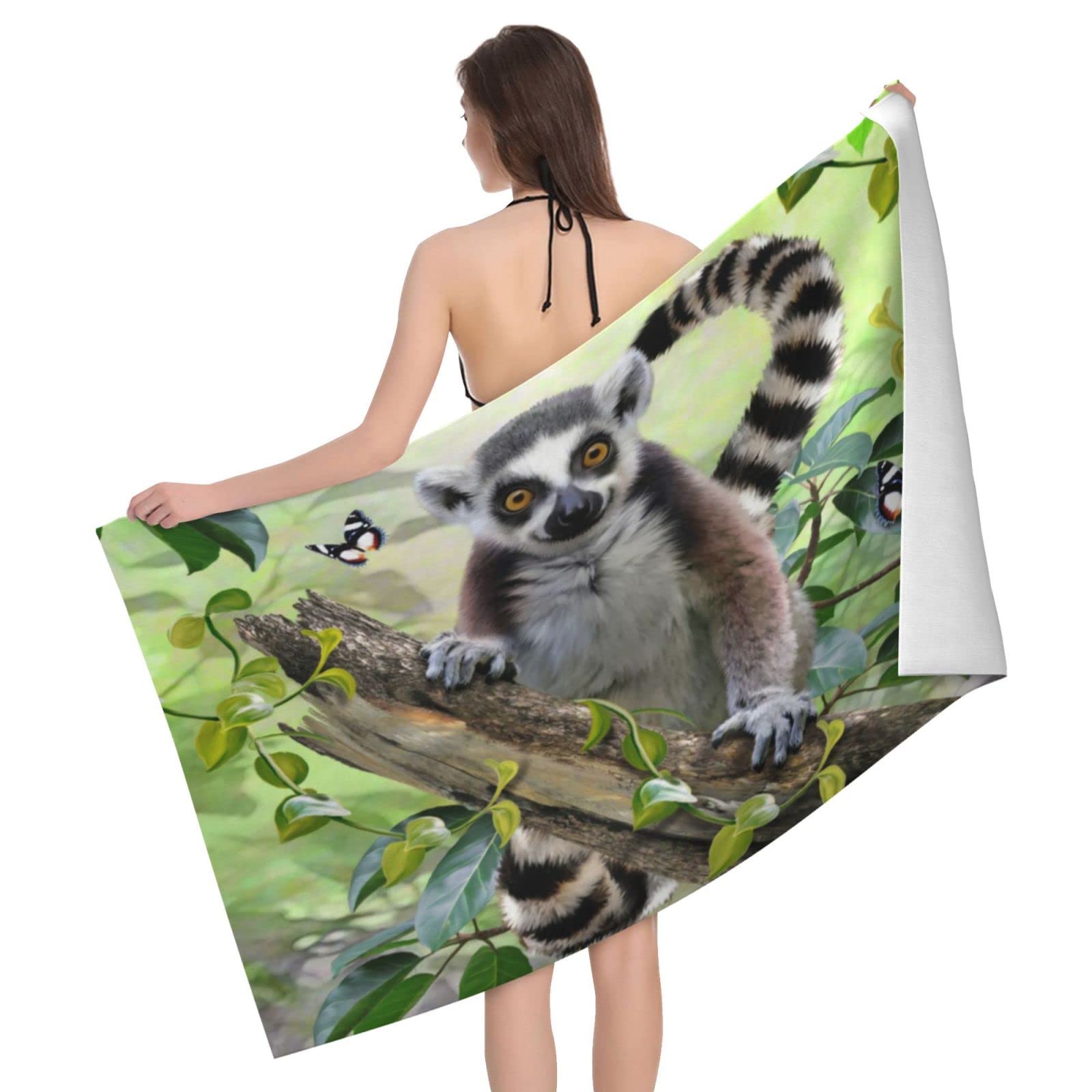 Lawenp Lemur Beach Towel, Lightweight Sand Free Quick Dry Microfiber Absorbent Bath Towel for Kids, Adults, Swimming, Bath, Yoga, Pool, Travel, Camping 32"X52"