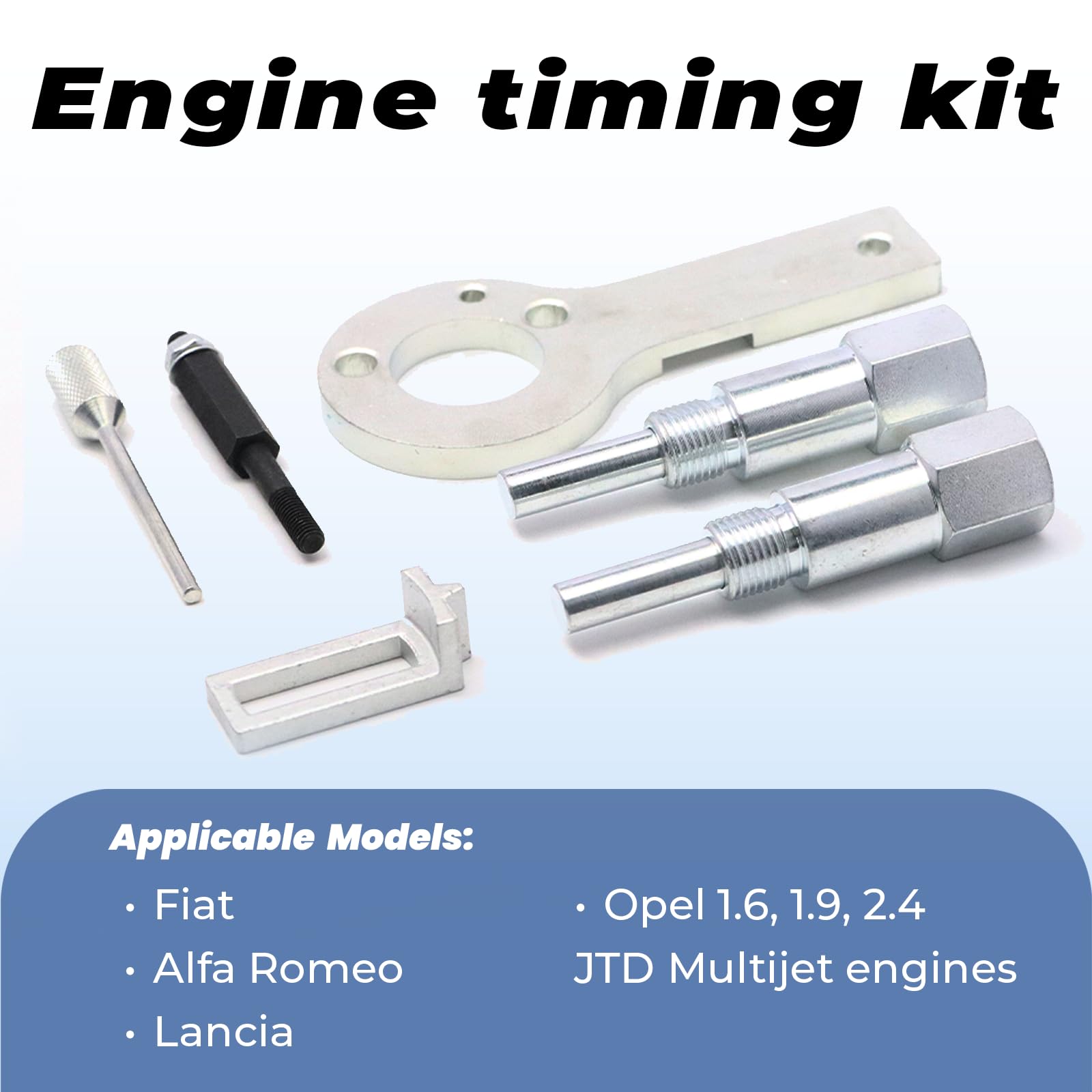 Kit di sostituzione della cinghia dentata con utensile di bloccaggio della puleggia per motori Fiat Alfa Romeo Lancia e Opel 1.6 1.9 e 2.4 JTD Multijet
