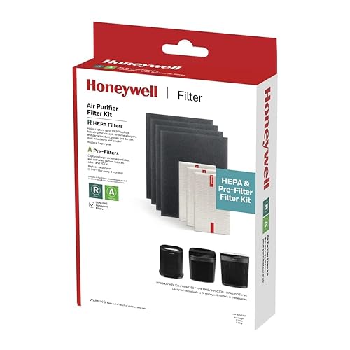 Honeywell HEPA Air Purifier Filter Kit – Includes 3 HEPA R Replacement Filters and 4 A Carbon Pre-Cut Pre-Filters – Airborne Allergen Air Filter Targets Wildfire/Smoke, Pollen, Pet Dander, and Dust - HRF-ARVP300 - Filter