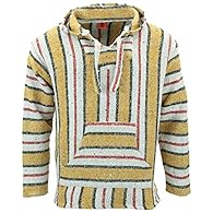 Classic Mexican Baja top made from recycled materials featuring a generous hood, wide neck with ties, a front pouch pocket, and slits at the sides of the waist hem for ease of movement. Practical hooded outwear made from a recycled blend for a durabl...