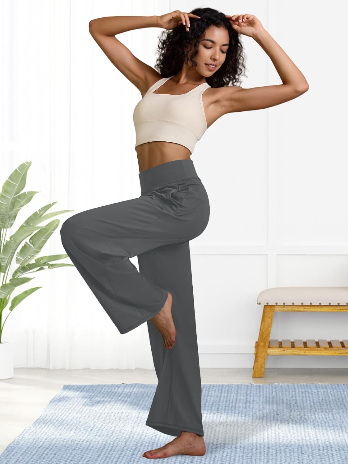 Womens Wide Leg Yoga Pants High Waisted Loose Stretch Lounge Workout Gym Trousers with Pockets - Image 3