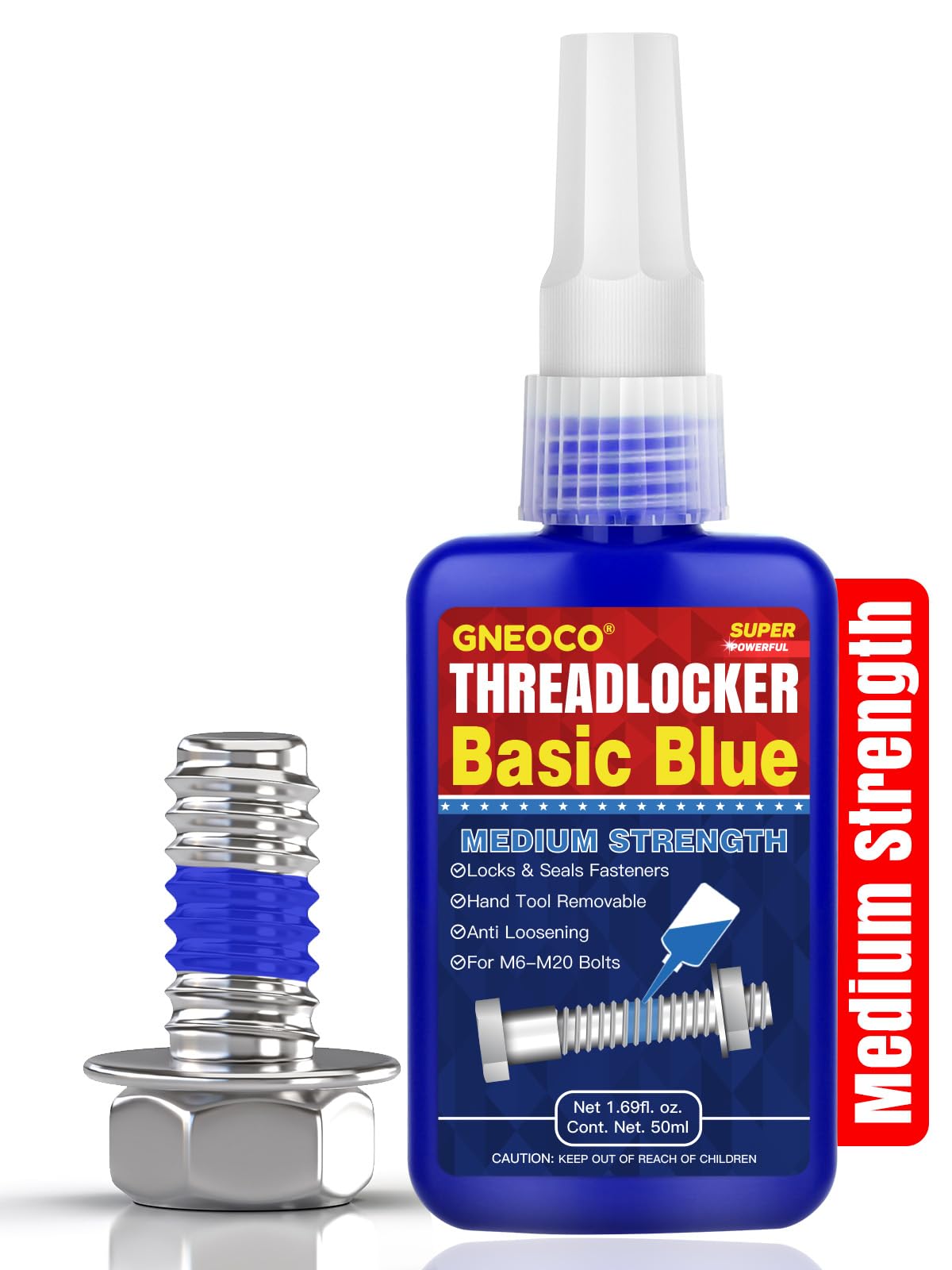 ThreadLocker Blue, Thread Lock Medium Strength Lock Tight for Nuts, Bolts, Fasteners and Metals, Anaerobic Curing Metal Glue to Prevent Loosening and Corrosion (medium-50ml)