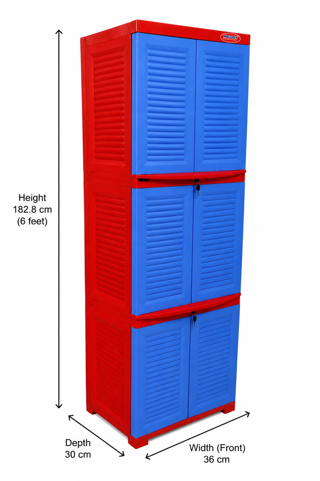 MELODY Plastic Cabinet | 4-Shelf Storage Cupboard with Doors | Multi Organizer | for Home and Kitchen | Almirah with Shelves |Blue and red 1