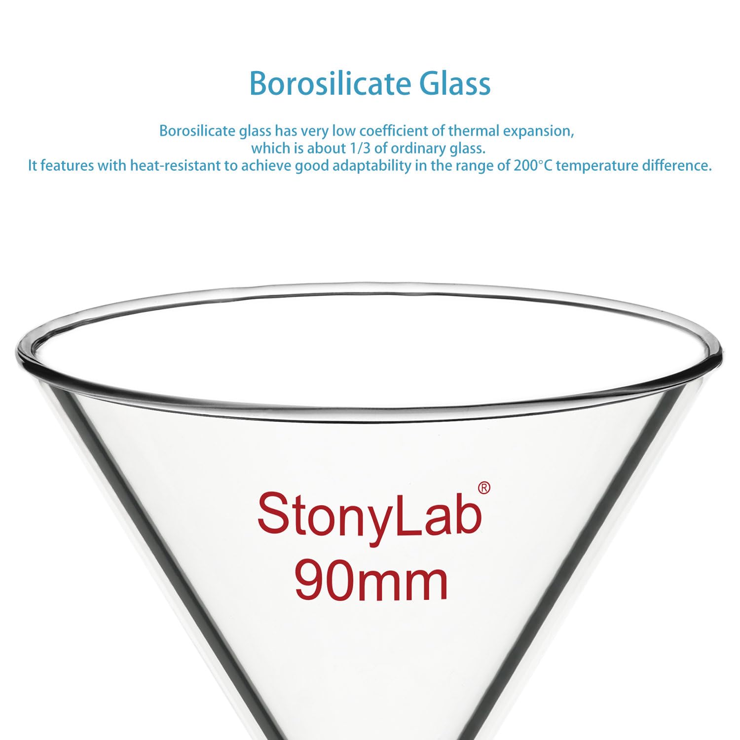 stonylab Entonnoir en Verre, Entonnoir Sans Tige en Verre Borosilicaté Épaissi avec un Diamètre Intérieur de 90 mm pour Utilisation en Laboratoire