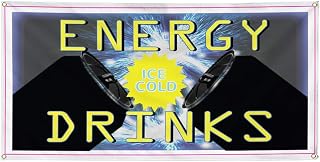 Vinyl Banner Multiple Sizes Energy Drinks Restaurant Cafe Bar A Food & Beverage Outdoor Weatherproof Industrial Yard Signs Yellow 4 Grommets 12x30Inches
