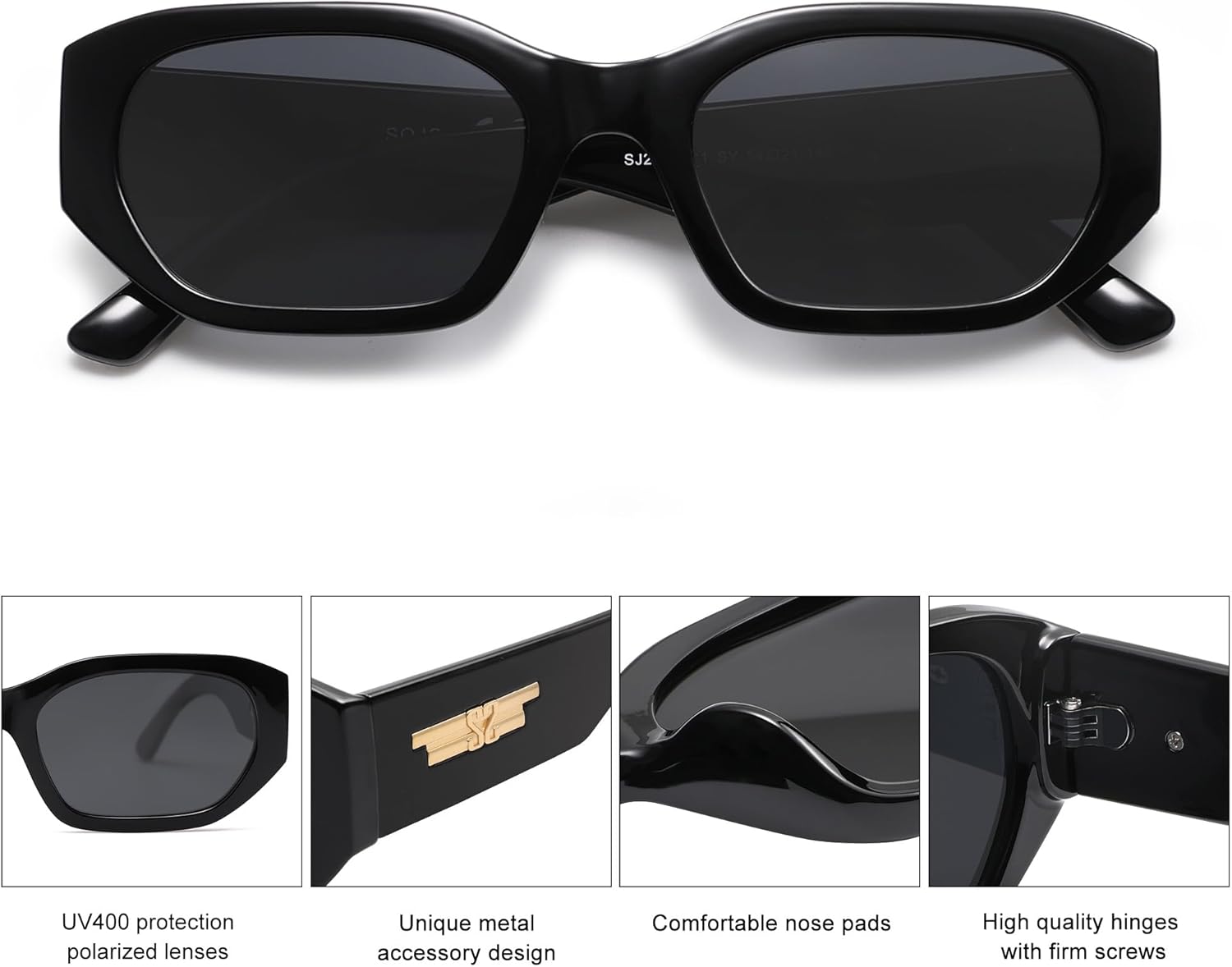 SOJOS Polarized Sunglasses Womens Mens Retro Rectangle Sun Glasses Trendy Hexagonal Frame 80s 90s Shades SJ2324 - Image 4