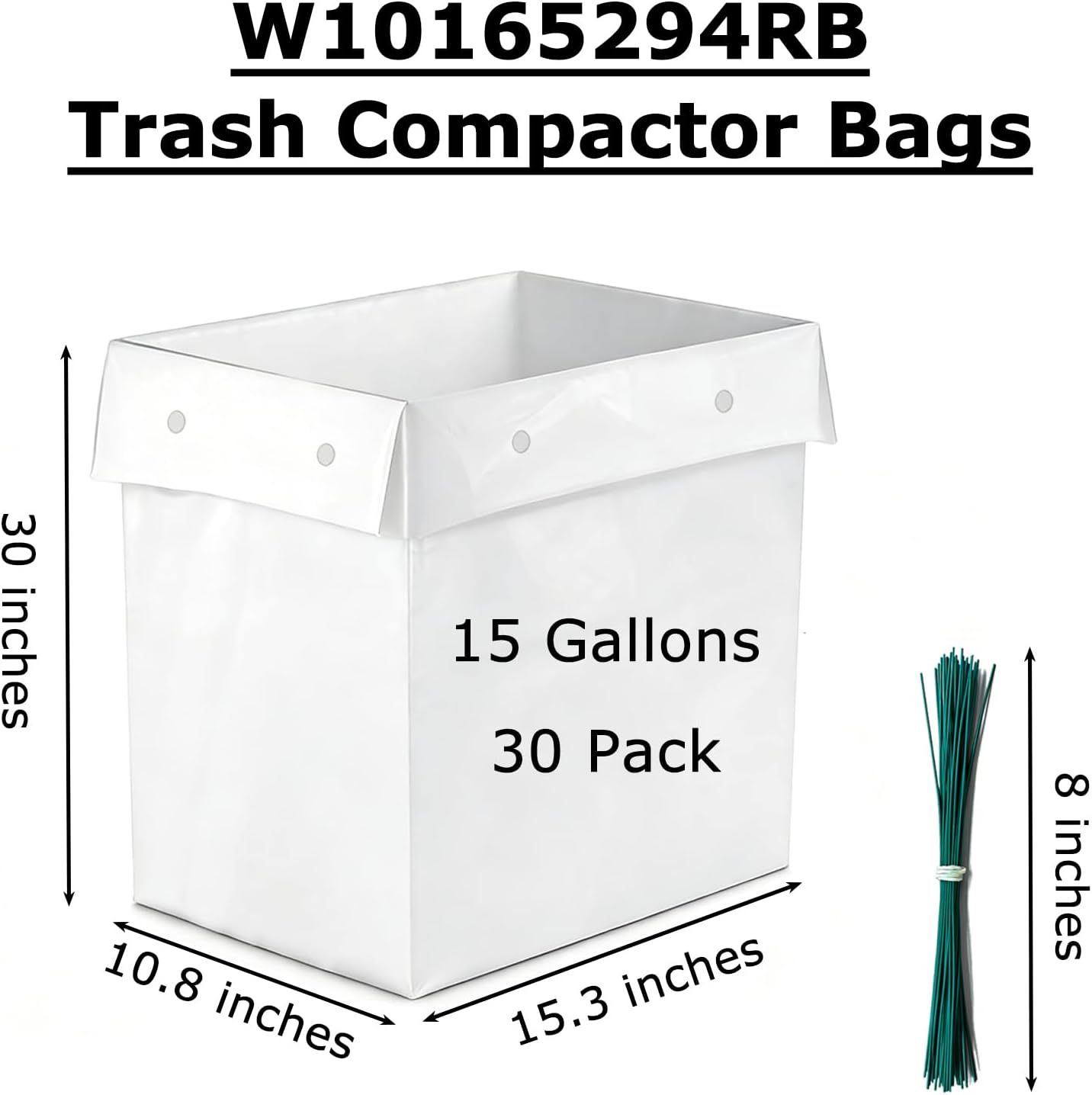 Heavy Duty Trash Compactor Bags for Kitchen Leak Proof 2.6 MIL Thickened Garbage Compactor Bags Compatible with Whirlpool, Kenmore, Jenn-Air 15 inch Rectangular Drawer Compactors - 30 pack