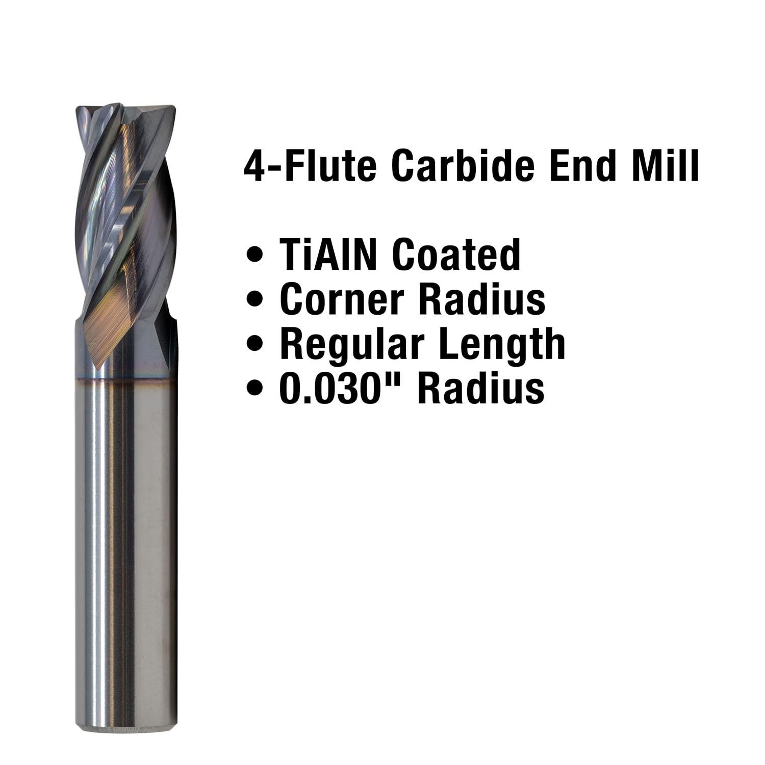 GS Tooling 101868 1/2 4-Flute 0.030 Radius Solid Carbide End Mill TiAlN Coated