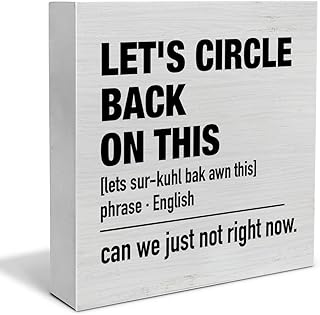 Funny Office Sign Let's Circle Back on This Definition Wooden Sign Home Office Cubicle Decor 5 X 5 Inches Rustic Office Wood Block Signs for Desk Shelf Table