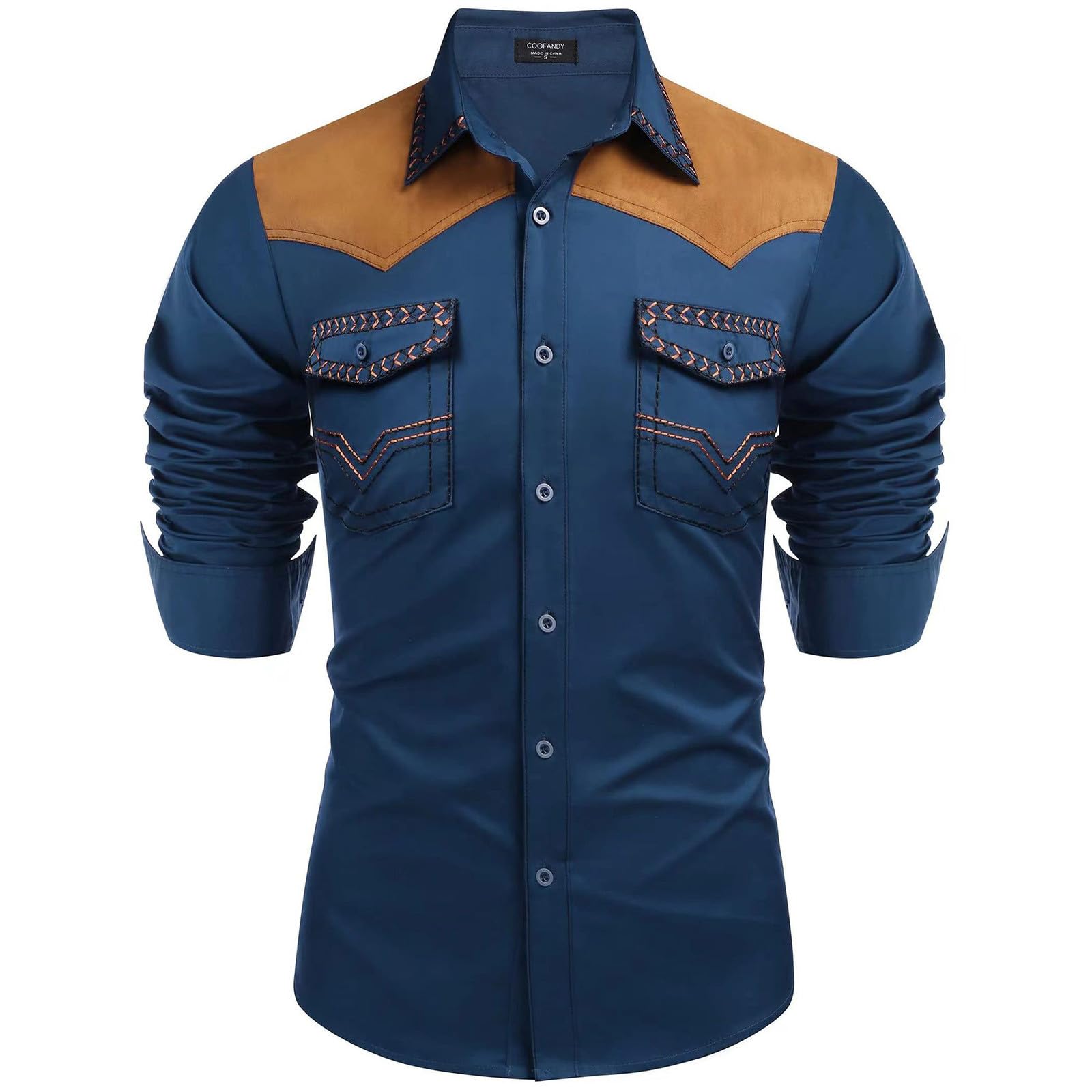 Mymyguoe Vintage Cowboy Shirt Men's Western Embroidered Print Western Shirt Retro Traditional Casual Shirt Western Cowboy Shirt Cowboy Costume Long Sleeve Button Party Shirts Hippie Shirt, Q1 Blue