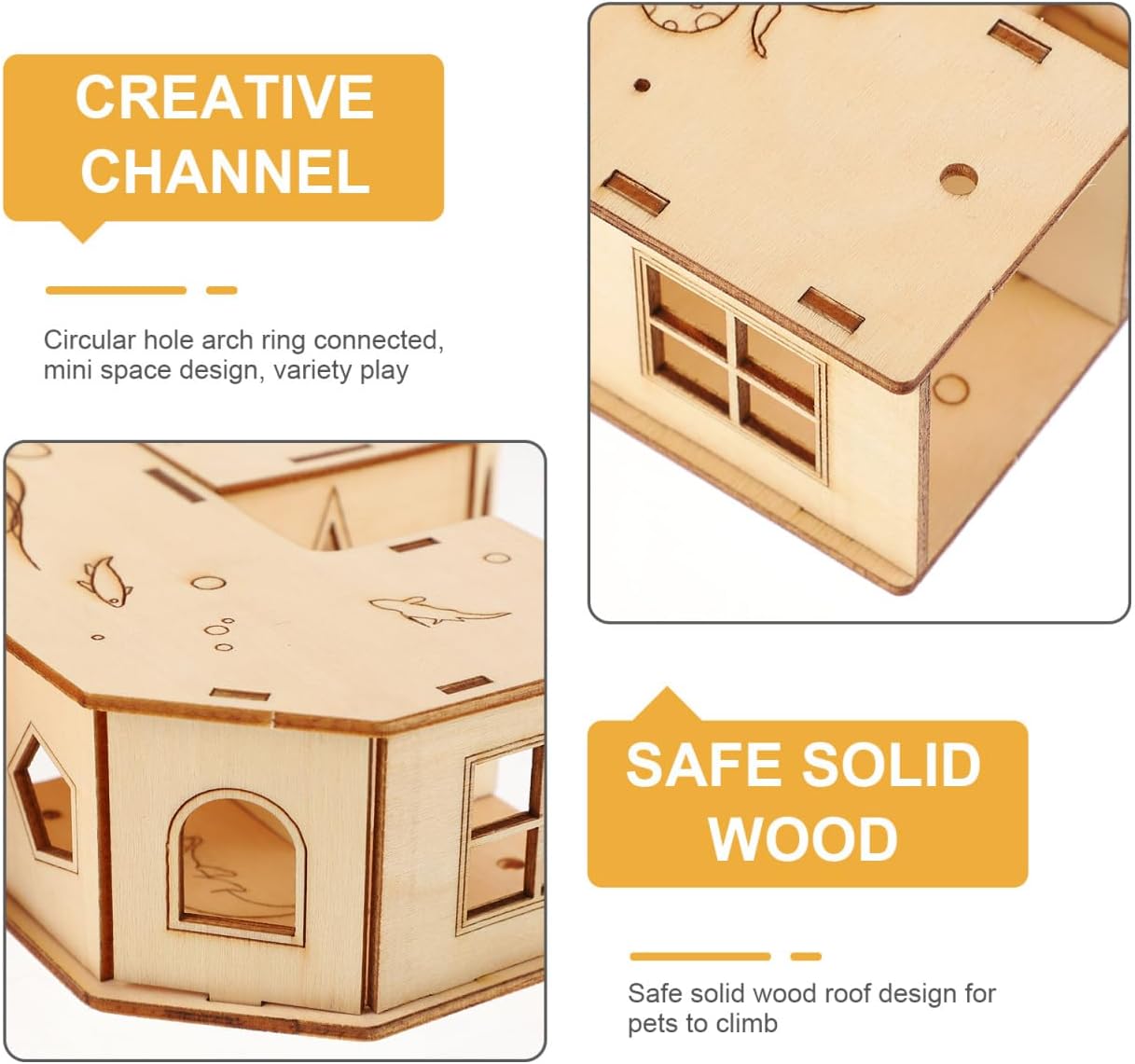 INOOMP Hamster Tunnel Maze Toy 8.66X8.66X1.96In Natural Wooden Pet Exercising Tube for Small Animals Like Hamsters Mice Hedgehogs Fun Labyrinth Playground