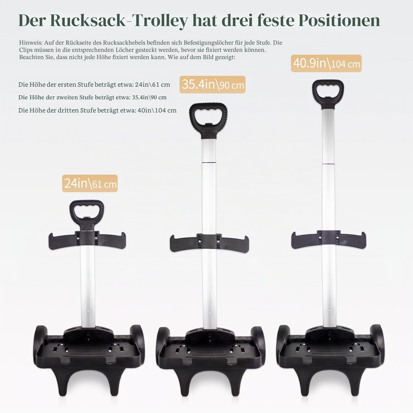 Rücken-Rollwagen mit Rad, mit Kantenschutzbasis, leise, große Aluminiumlegierungsräder, faltbarer Trolley mit Gepäckgurt für universelle Rucksäcke für Teenager