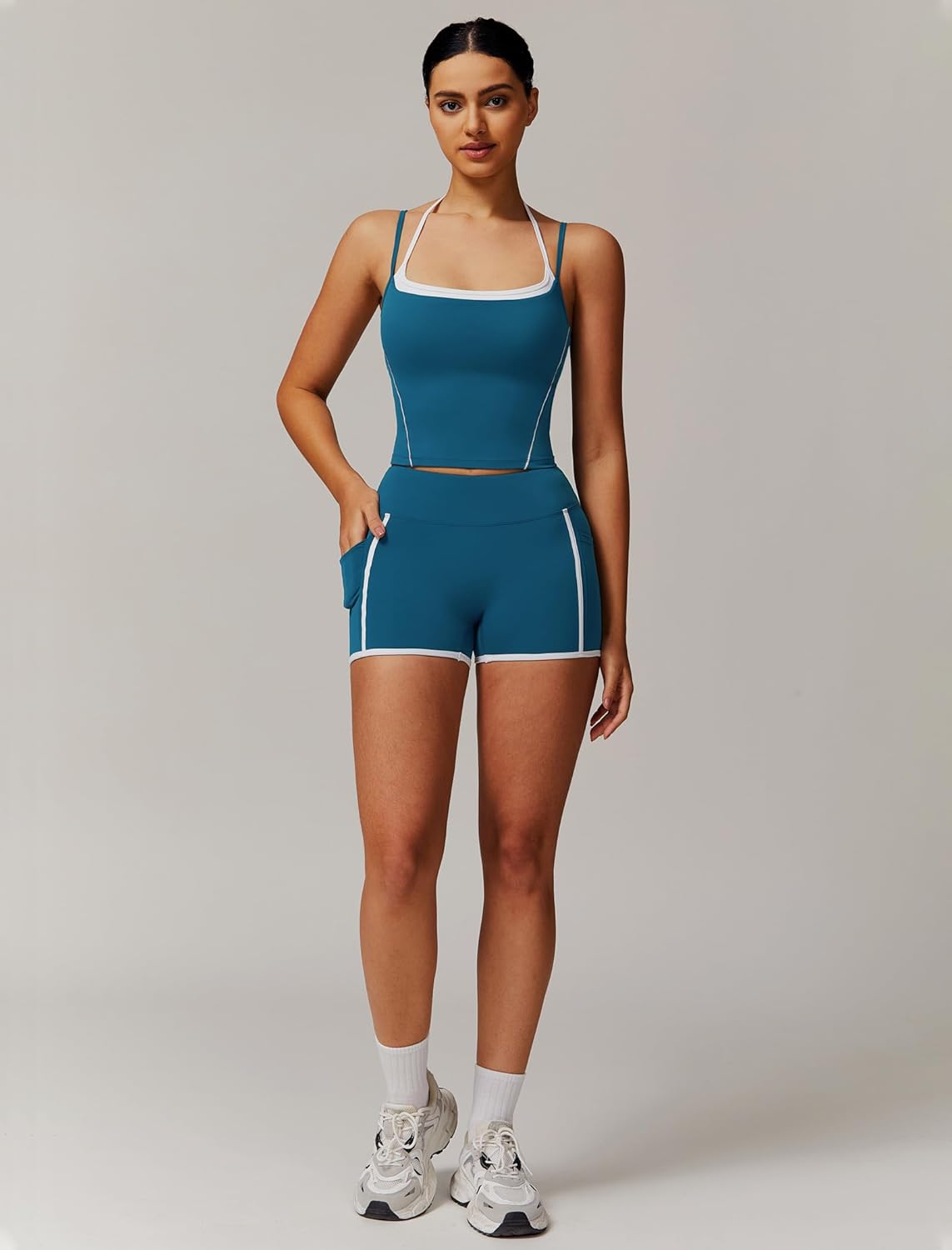 Two Piece Workout Sets For Women Tank Top and High Waist Booty Lifting Shorts Gym Yoga Active Outfits with Pockets - Image 6