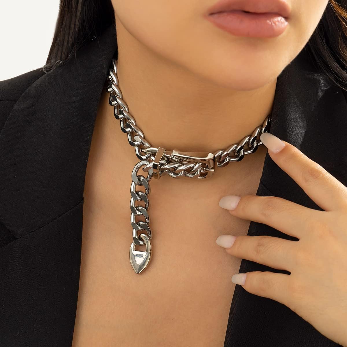 Versatile Unisex Chunky Cuban Link Choker Necklace,Silver/14K Gold Plated Bold Punk Style Thick Wide Chain Link Jewelry for Women and Men - Image 4