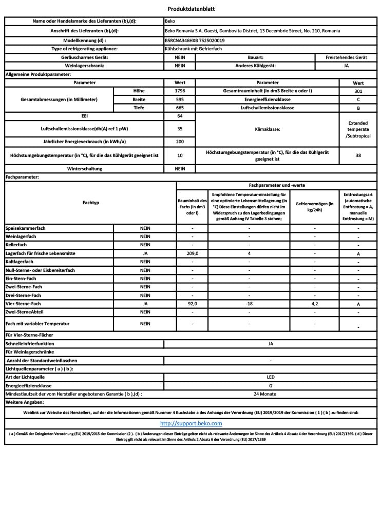 Beko B5RCNA346HXB bPro 500 freistehende Kühl/-Gefrierkombination, 301 l Nettovolumen, 209 l Kühlen, 92 l Gefrieren, NoFrost, AeroFlow, HarvestFresh, 3 Gefrierschubladen, Edelstahl-Look