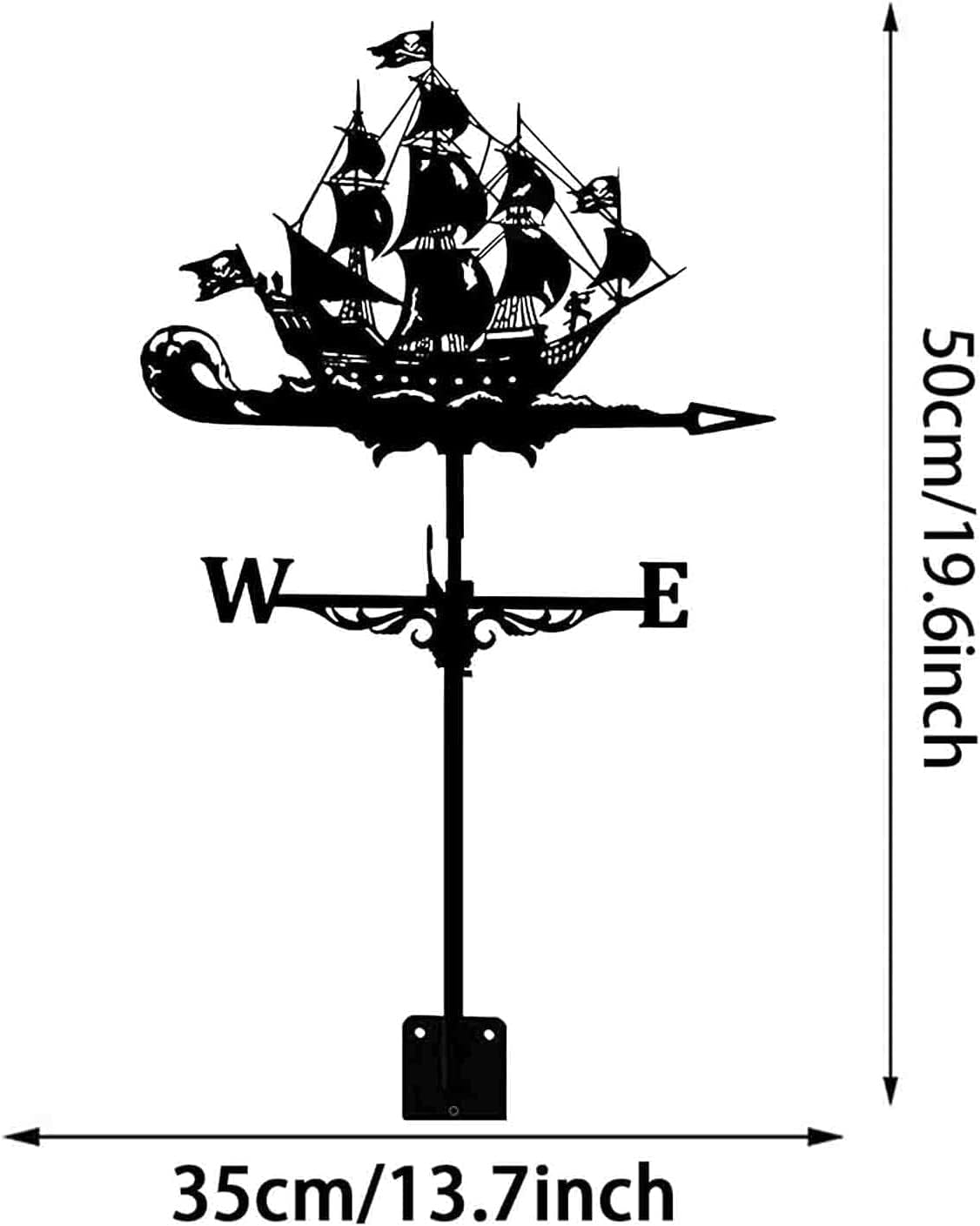 Metal Weathervane Sailing Boat Weather Vane Exquisite Steel Retro Farm Scene Garden Stake Weathercock Measuring Tool with Anti-Rust Coating Patio Yard Dec