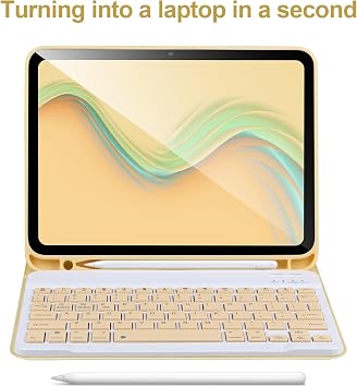 AHYWTAN for iPad 11/10th Generation Case with Keyboard,Detachable Bluetooth Keyboard case for iPad A16 2025 11 inch/10th Gen 2022 10.9 with Pencil Holder, Square Keycaps,Yellow