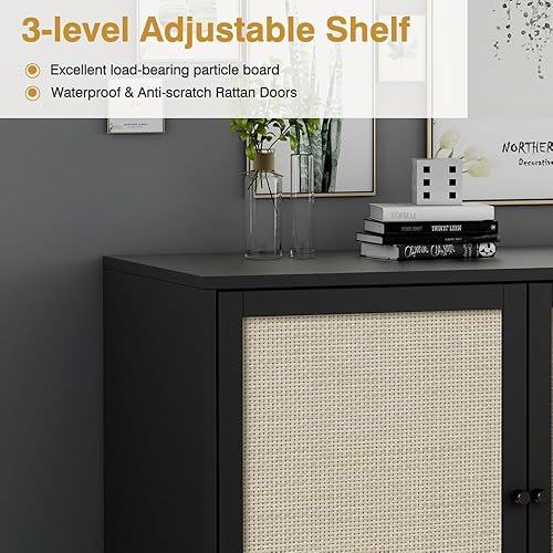 Miniatura 6 de affeivul Gabinete de almacenamiento de zapatos de ratán, aparador de ratán natural y buffet con almacenamiento, gabinete de almacenamiento de ratán