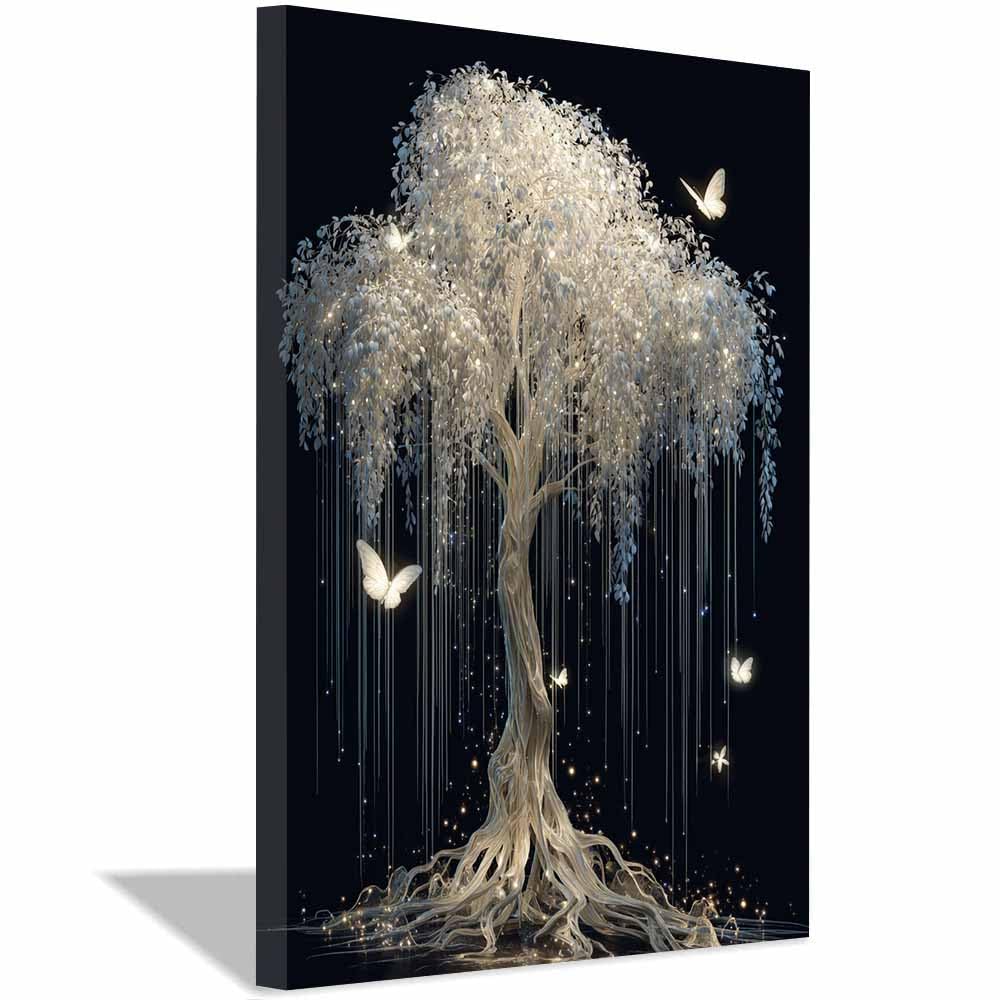 XENIOU Tree Canvas Wall Art Bolds Blues textured tree canvas painting wall art, Living Room Bedroom Hallway Stairs Decoration.(Multicolor)-60x90cm Framed
