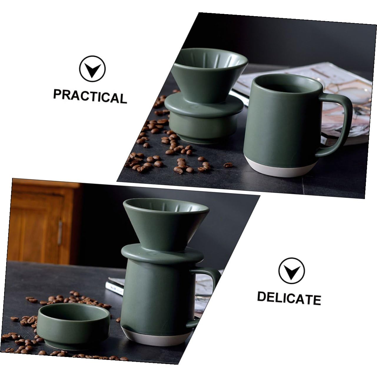 Filtro de Cerámica Verde para Café y Leche con Asa Taza Ligera y Práctica para Uso Doméstico y Viajes Diseño Sencillo y Duradero para Preparar Café con Sabor Fino