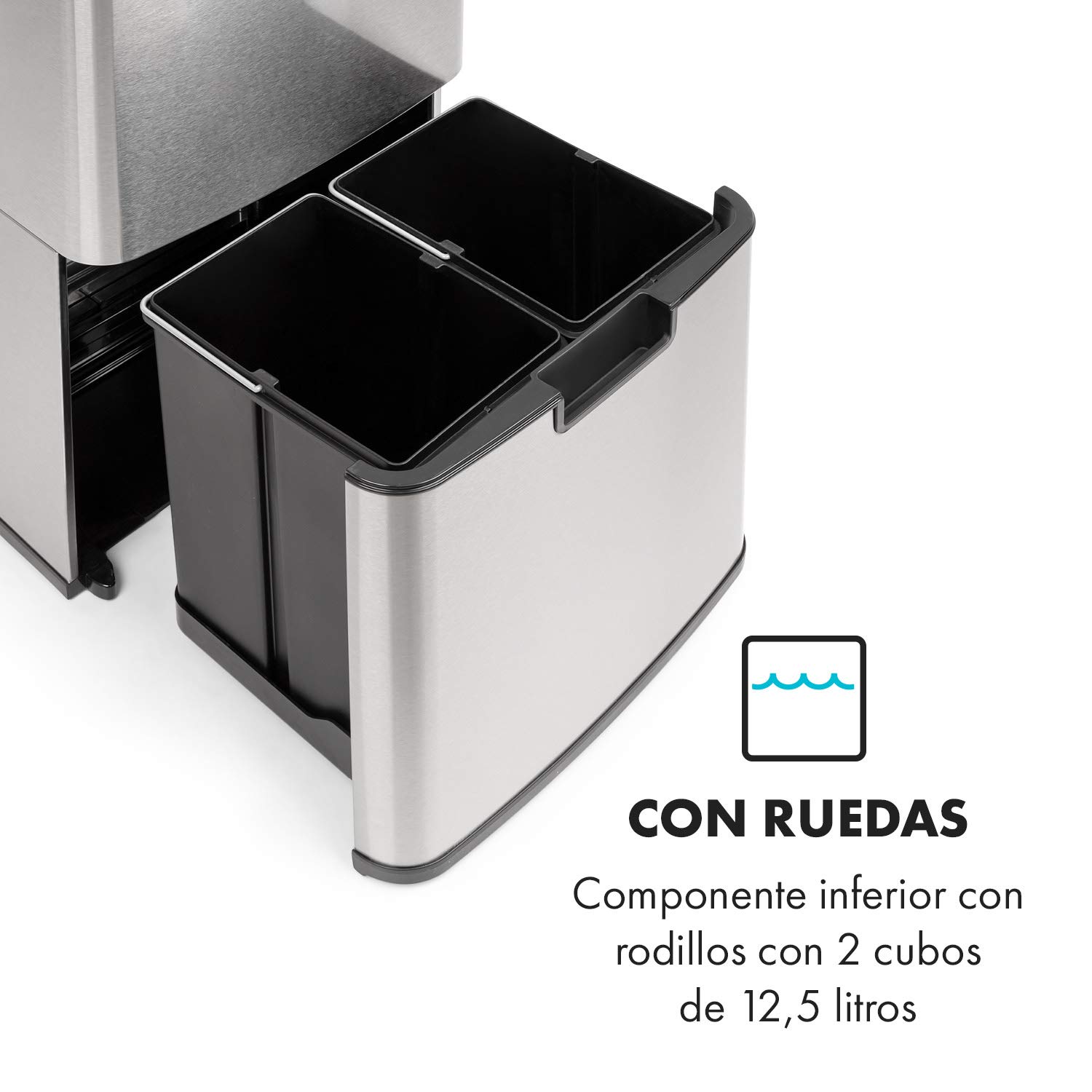 KLARSTEIN Touchless cubo de basura con sensor, 72 litros en 4 compartimentos: 43 & 2 x 12,5 litros, cubo bio con tapa: 4 apertura y cierre automáticos sin contacto, plateado
