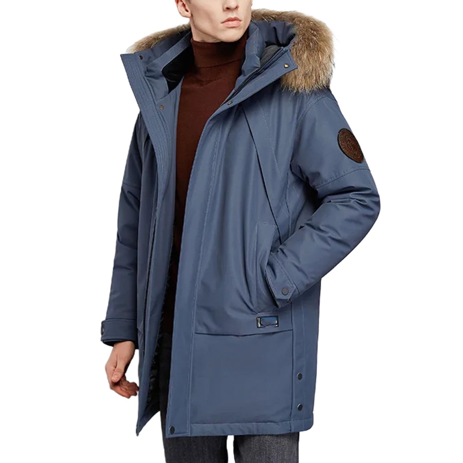 Doudoune homme blanche chaude parka mi-longue à capuche manteau épais hiver
