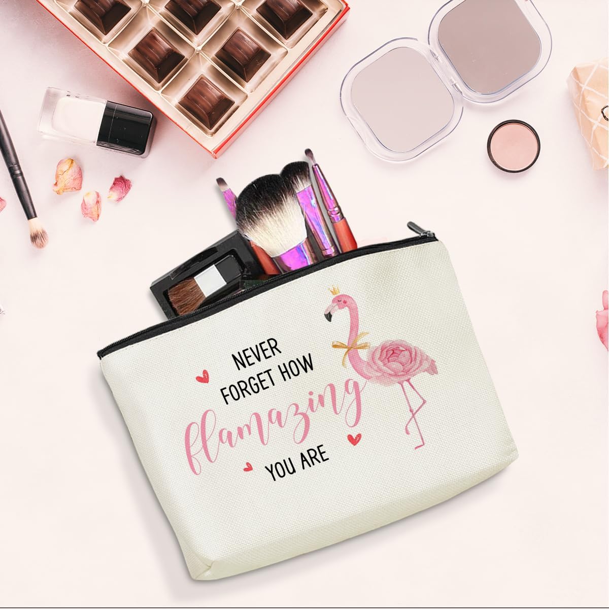 jeilink Funny Pink Flamingo Makeup Bag Flamingo Gifts Flamingo Decor Party Supplies Inspirational Christmas Birthday Gifts for Women Flamingo Lovers Girl Daughter Friend Coworker Travel Toiletry Bag - Image 4