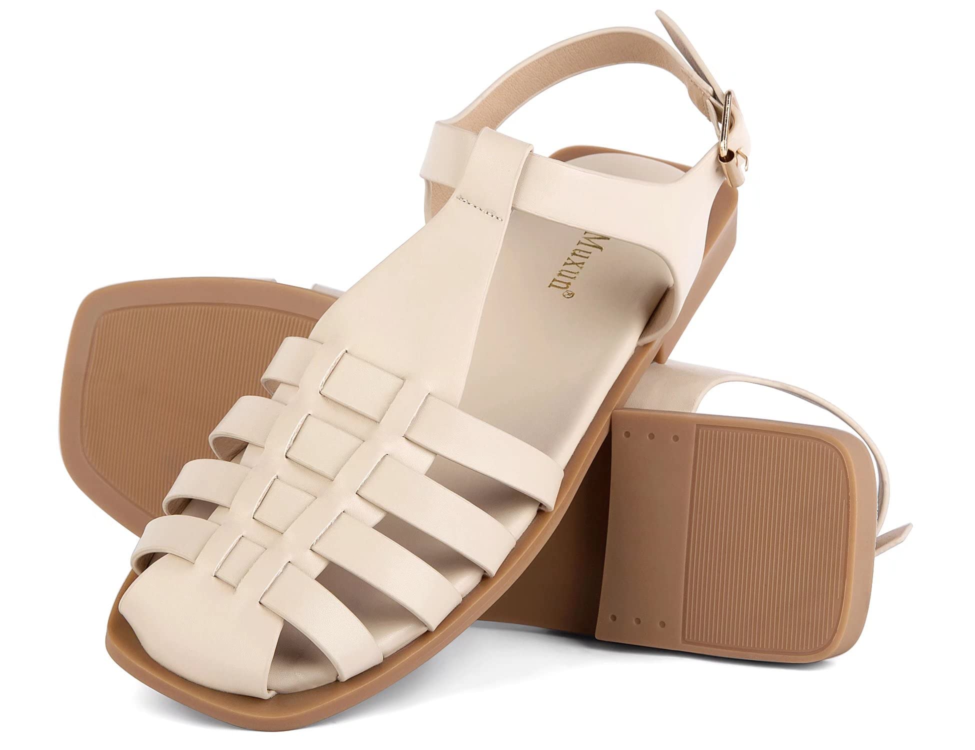 MaxMuxunWomen's Closed Toe Flat Sandals Comfortable Ankle Strap Cut Out Cage Summer Roman Shoes