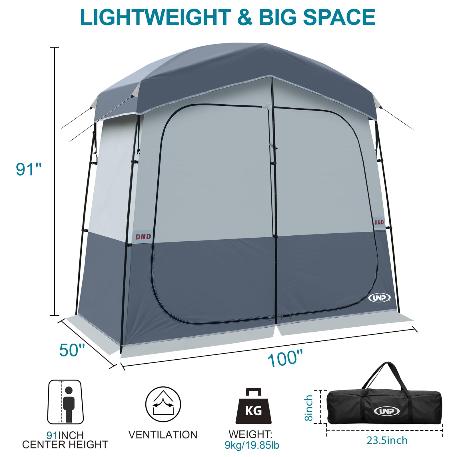 UNP Duschzelt 2 Zimmer, Tragbares Sichtschutzzelt Outdoor Camping Toilettenzelte Einfacher Aufbau, Ankleidezimmer für Strand, Camping & Wandern (Grau)