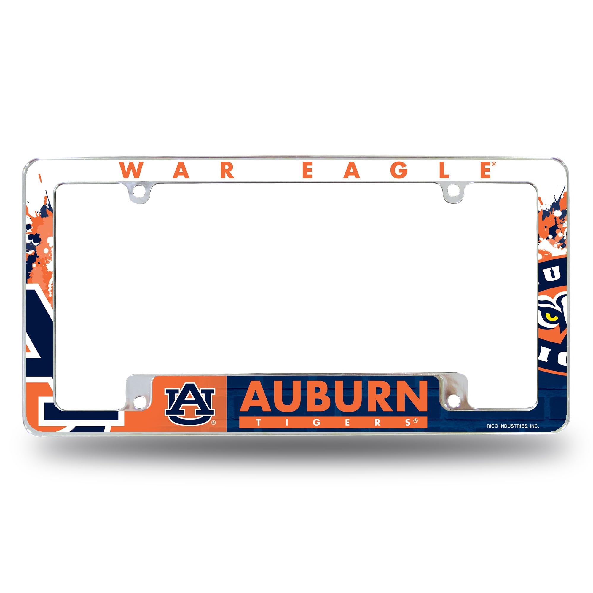 Rico Industries NCAA Auburn Tigers Primary 12" x 6" Chrome All Over Automotive License Plate Frame for Car/Truck/SUV