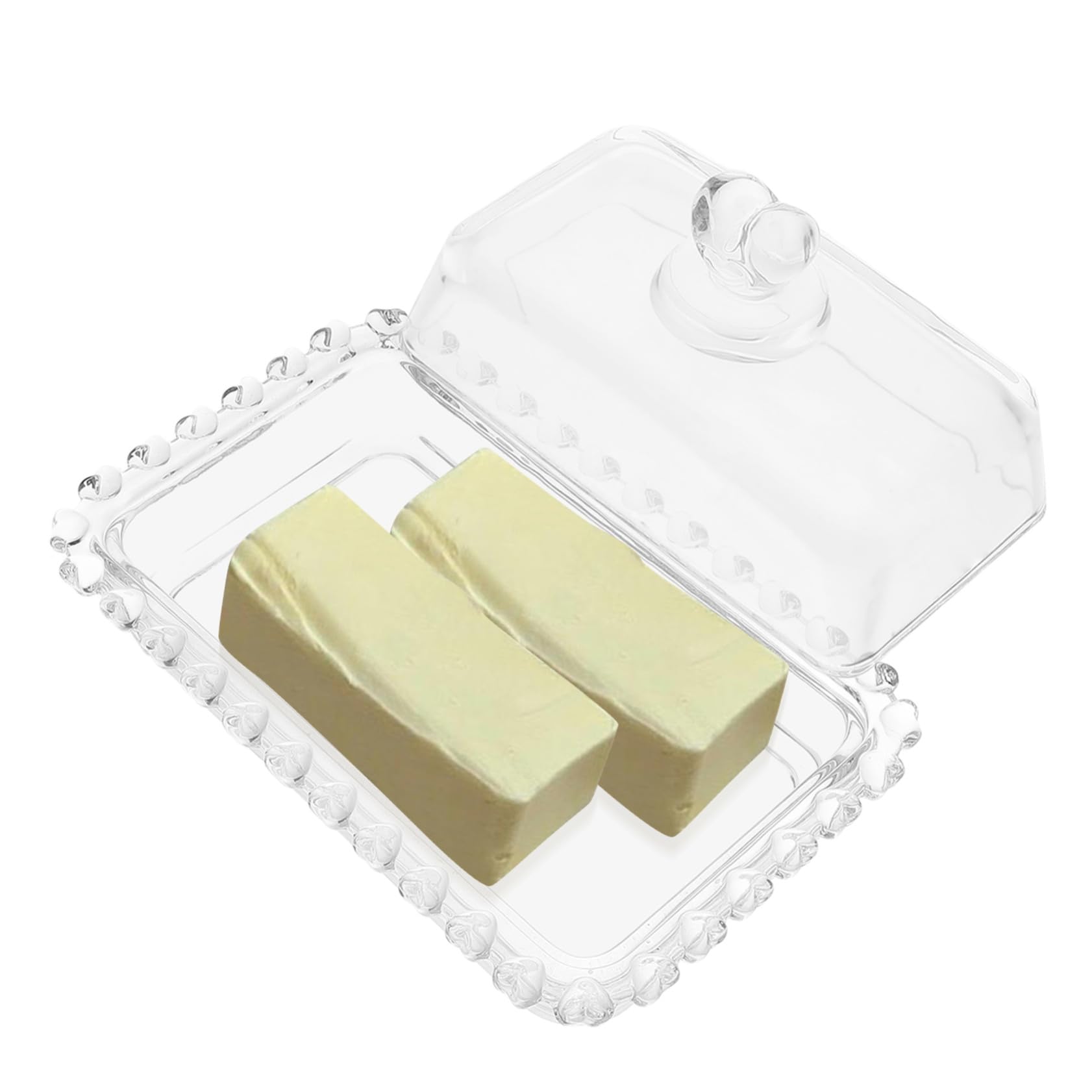 Beurrier En Verre Transparent Avec Couvercle, Plaque à Beurre Compacte, Verre Résistant, Conservation Fraîcheur, Usage Quotidien, Adapté Réfrigérateur, Modèle Cœur Design