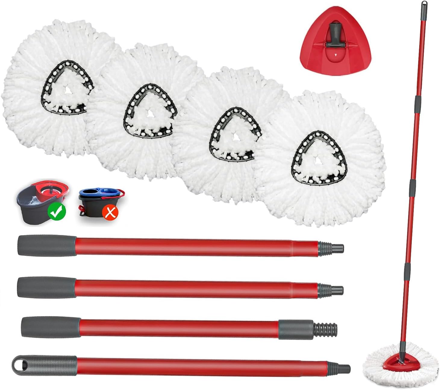 Qulable Spin Mop Replacement Head Set with Base and 30” to 58” Mop Handle, Spin Mop Kits Compatible with O-Cedar Spin Mop, Spin Combo Set Include 4 Pack Mop Refills and 1 Base&Handle Qulable Spin Mop Replacement Head Set with Base and 30” to 58” Mop Handle, Spin Mop Kits Compatible with O-Cedar Spin Mop, Spin Combo Set Include 4 Pack Mop Refills and 1 Base&Handle