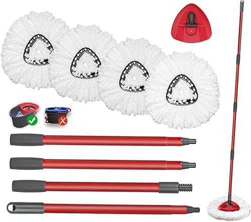 Juego de cabezales de repuesto para trapeador giratorio con base y mango de trapeador de 30 a 58 pulgadas, kits de trapeador giratorio compatibles