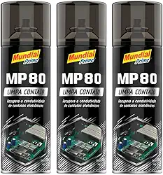 Kit 3 Limpa Contato Elétrico Spray 300ml Mundial Prime MP80 Aeroflex – Remove Oxidação, Poeira e Garante Melhor Contato em Componentes Elétricos
