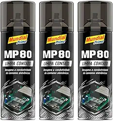 Kit 3 Limpa Contato Elétrico Spray 300ml Mundial Prime MP80 Aeroflex – Remove Oxidação, Poeira e Garante Melhor Contato em Componentes Elétricos