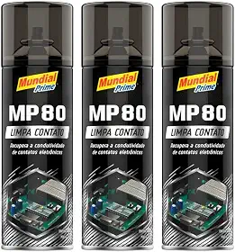 Kit 3 Limpa Contato Elétrico Spray 300ml Mundial Prime MP80 Aeroflex – Remove Oxidação, Poeira e Garante Melhor Contato em Componentes Elétricos
