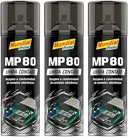 Kit 3 Limpa Contato Elétrico Spray 300ml Mundial Prime MP80 Aeroflex – Remove Oxidação, Poeira e Garante Melhor Contato em Componentes Elétricos
