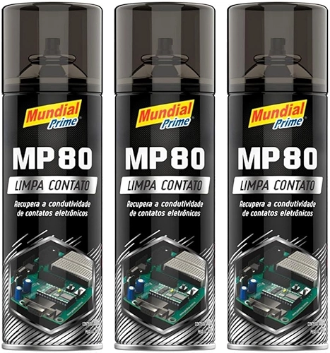 Kit 3 Limpa Contato Elétrico Spray 300ml Mundial Prime MP80 Aeroflex – Remove Oxidação, Poeira e Garante Melhor Contato em Componentes Elétricos