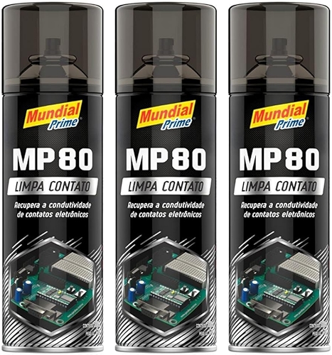 Kit 3 Limpa Contato Elétrico Spray 300ml Mundial Prime MP80 Aeroflex – Remove Oxidação, Poeira e Garante Melhor Contato em Componentes Elétricos