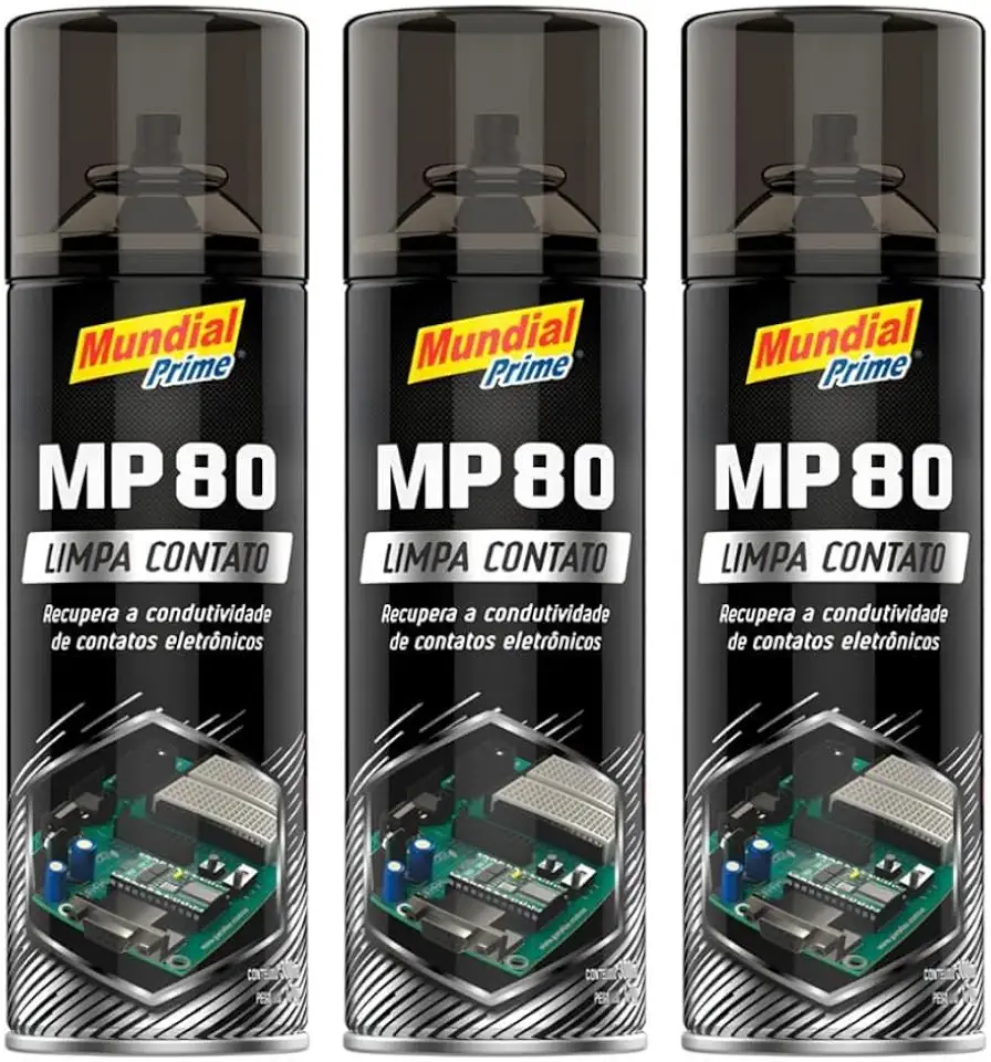 Kit 3 Limpa Contato Elétrico Spray 300ml Mundial Prime MP80 Aeroflex – Remove Oxidação, Poeira e Garante Melhor Contato em Componentes Elétricos